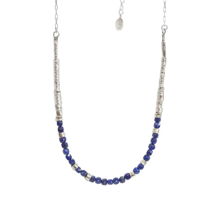 Ladies necklaces openwork pattern styles-Sterling Silver and Lapis Lazuli Multi Stone Half Necklace