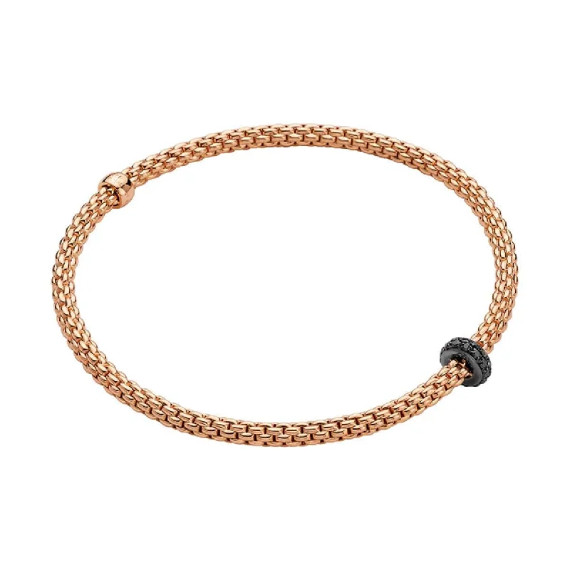 Ladies bracelets etched pattern styles-Ladies bracelets etched pattern styles-Flex'it 18ct Rose Gold Prima Bracelet With Pave Set Black Diamond Rondle