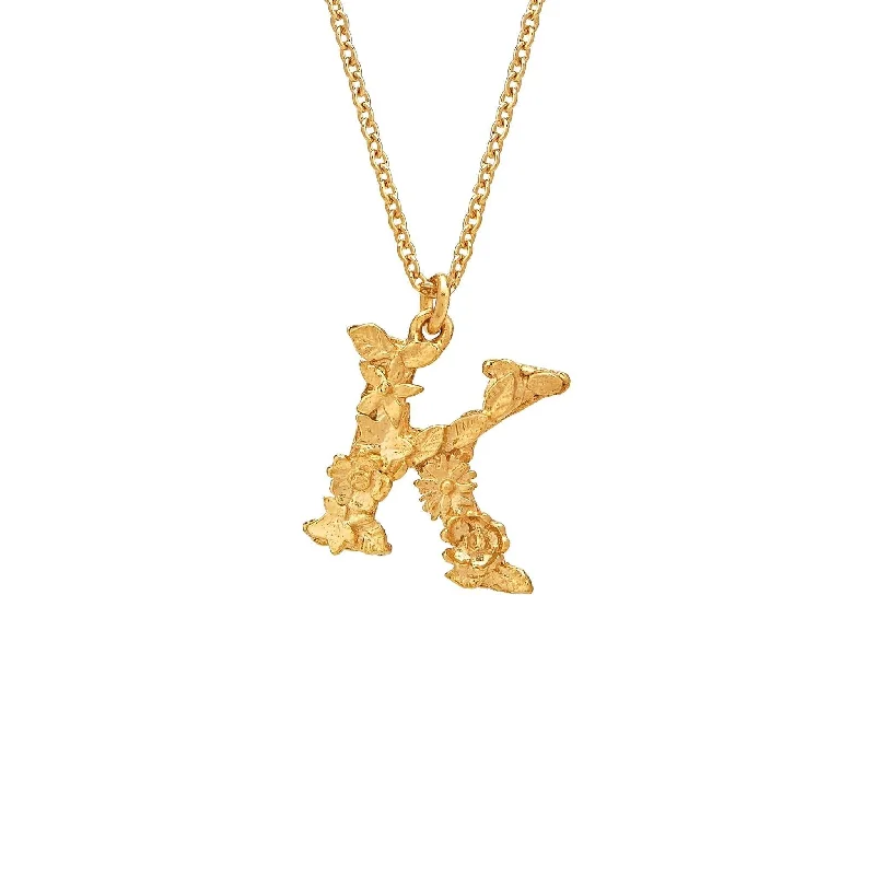 Ladies necklaces delicate outline styles-Alex Monroe Floral Letter K Necklace