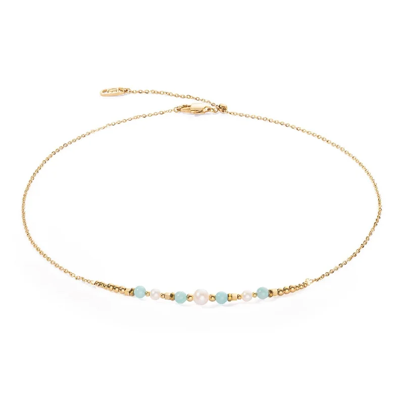 Ladies necklaces seasonal collection styles-Coeur De Lion Princess Pearls Gold-Green Necklace