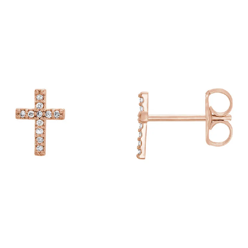 Ladies earrings cultural heritage designs-7 x 9mm 14k Rose Gold 1/10 CTW (G-H, I1) Diamond Tiny Cross Earrings