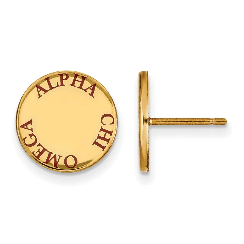 Ladies earrings rose gold finishes-14K Plated Silver Alpha Chi Omega Red Enamel Post Earrings