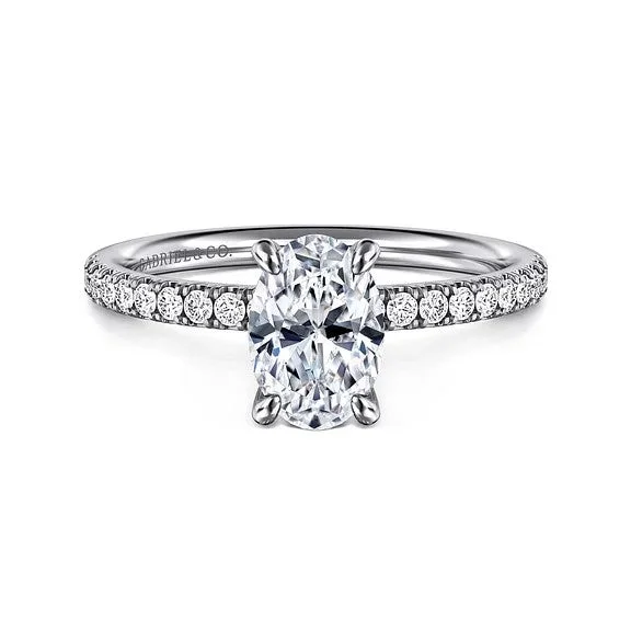 Ladies engagement rings anniversary diamonds-Twain - 14K White Gold Oval Diamond Engagement Ring (Setting Only)