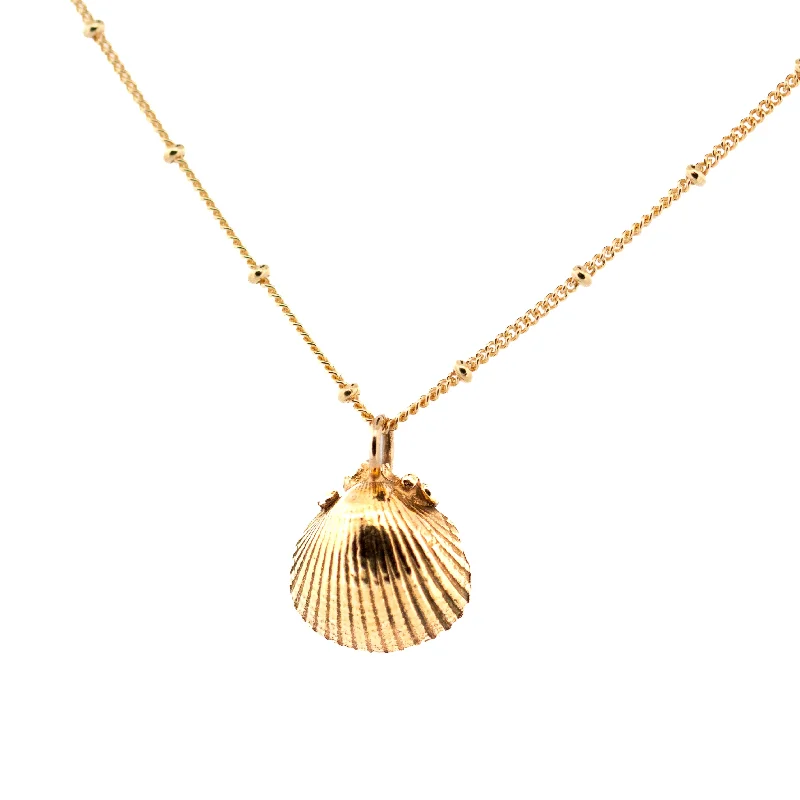 Ladies necklaces polished shiny designs-Dainty London 9ct Gold Seashell Necklace