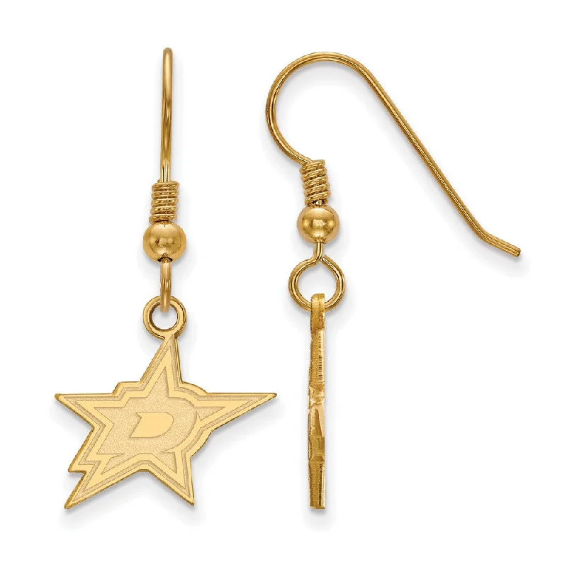 Ladies earrings collectible jewelry items-SS 14k Yellow Gold Plated NHL Dallas Stars Small Dangle Earrings