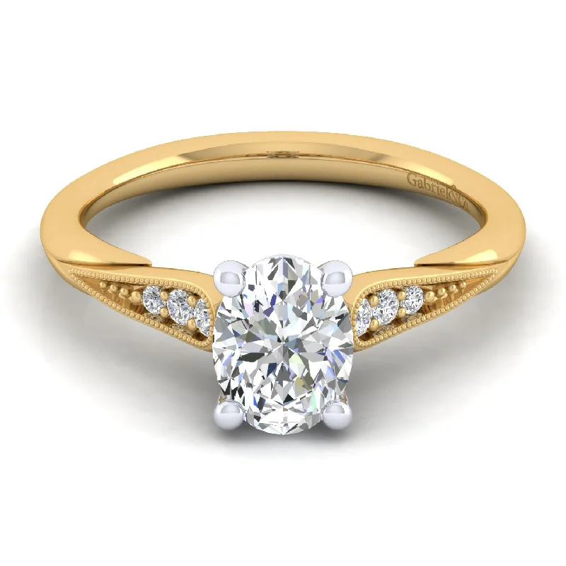 Ladies engagement rings three-stone-14K White-Yellow Gold Oval Diamond Engagement Ring (Setting Only)