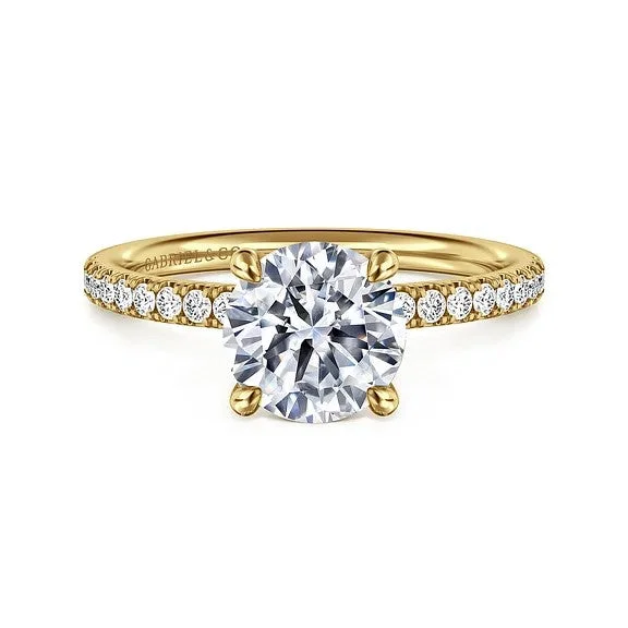 Ladies engagement rings small halos-Twain - 14K Yellow Gold Round Diamond Engagement Ring (Setting Only)