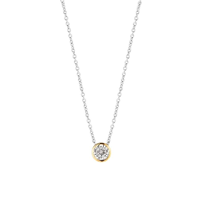 Ladies necklaces cultural heritage styles-Ti Sento Silver and Gold Necklace with Round Cubic Zirconia Centrepiece