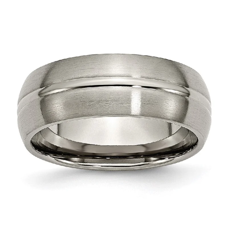 Ladies rings scratch-resistant styles-Titanium, 8mm Grooved Center Domed Standard Fit Band