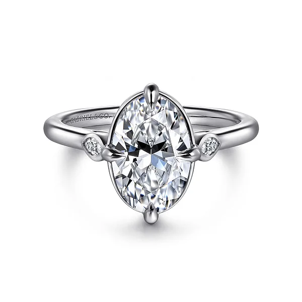 Ladies engagement rings timeless halo rings-14K White Gold Oval Three Stone Diamond Engagement Ring