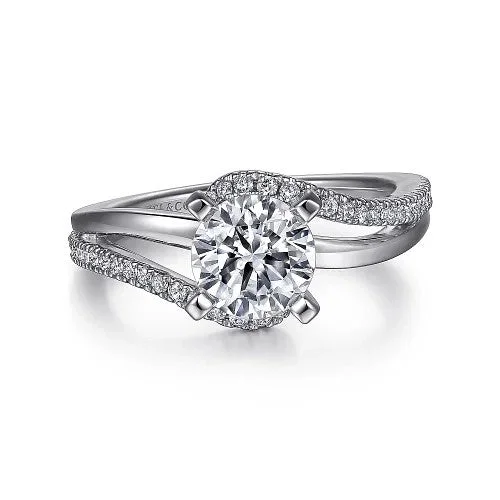 Ladies engagement rings timeless halo designs-14K White Gold Round Bypass Diamond Engagement Ring