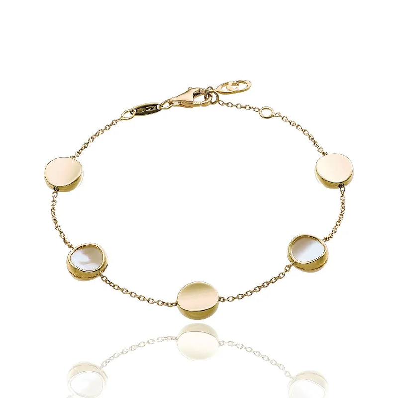 Ladies bracelets rigid frame designs-Ladies bracelets rigid frame designs-Armillas Glow Ca Leido 18ct Yellow Gold Circle Pearl Bracelet