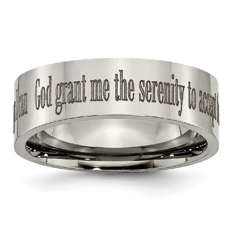 Ladies rings creative artistic styles-8mm Titanium Polished Serenity Prayer Flat Standard Fit Band