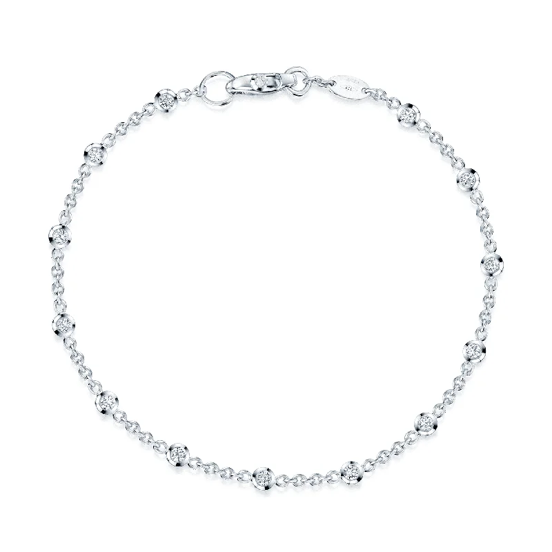 Ladies bracelets polished gemstone designs-Ladies bracelets polished gemstone designs-18ct White Gold Rub Over Set Round Brilliant Cut Diamond Fine Chain Bracelet