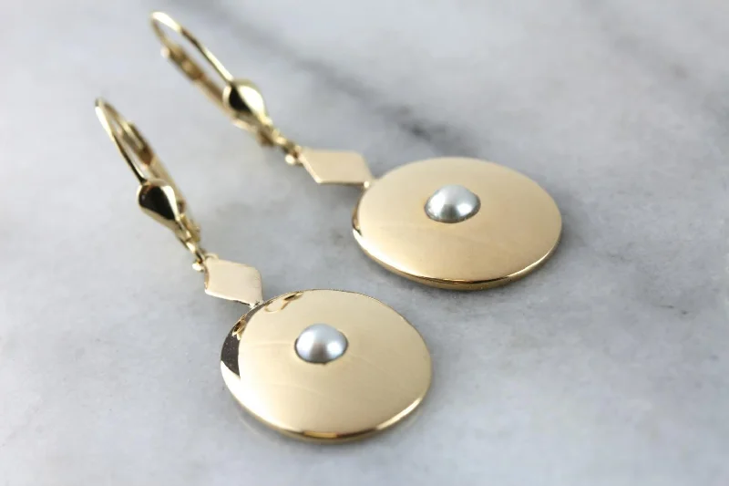 Ladies earrings hoop design classics-Polished Yellow Gold and Pearl Drop Earrings