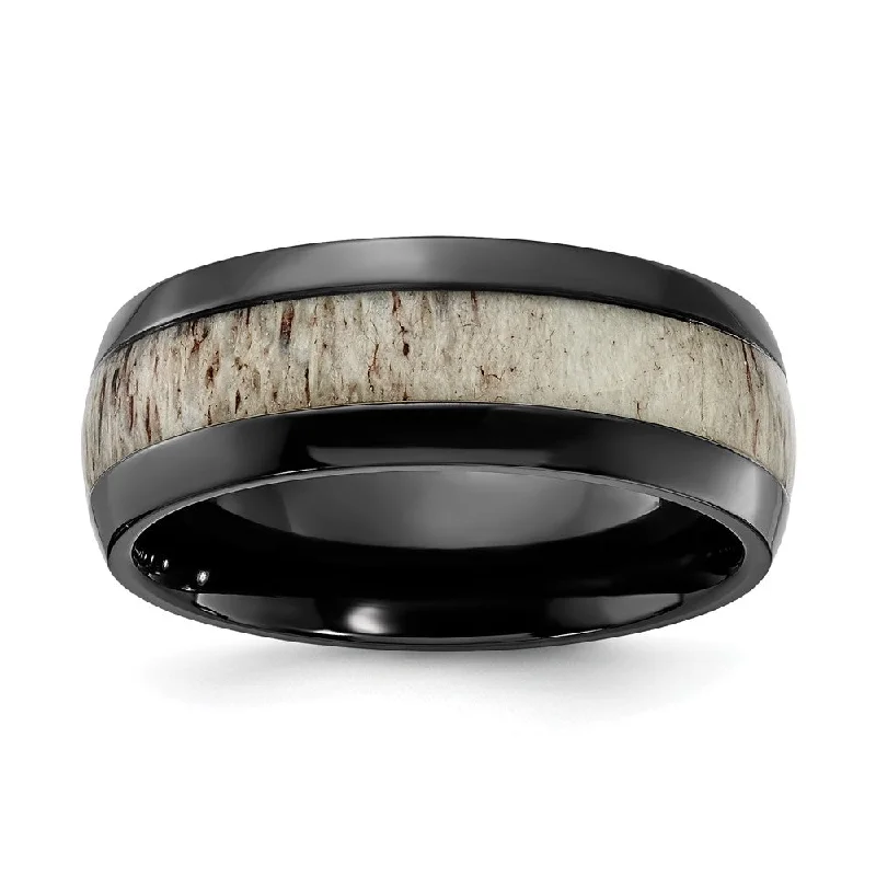 Ladies rings opal shimmering styles-8mm Black Zirconium & White Antler Inlay Standard Fit Band