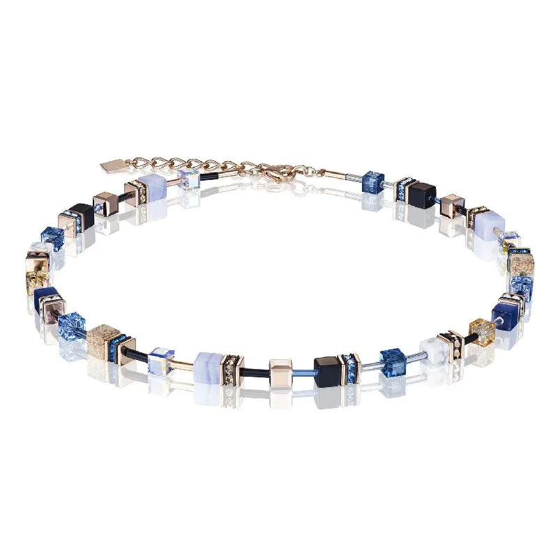 Ladies necklaces seasonal collection styles-Coeur De Lion Blue Beige Gemstones and Swarovski® Crystals GeoCUBE® Necklace