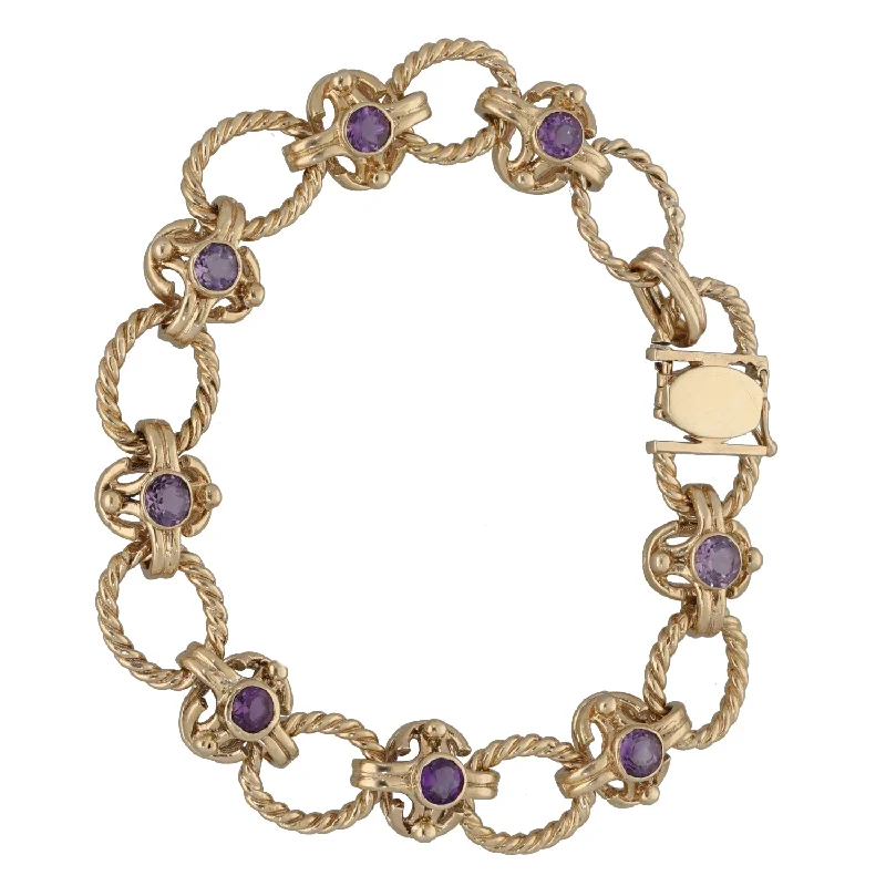 Ladies bracelets platinum luxury bracelets-Ladies bracelets platinum luxury bracelets-9ct Gold Amethyst Fancy Stone Set Bracelet