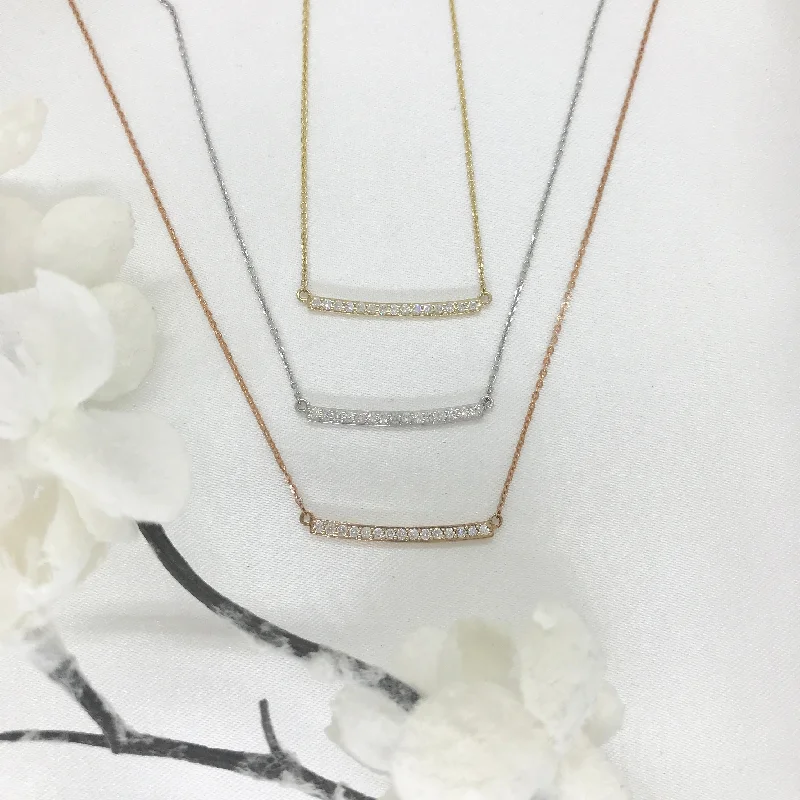 Ladies necklaces multi-strand designs-14k Rose Gold Bar Diamond Necklace