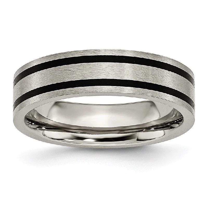 Ladies rings graduated size designs-6mm Titanium & Black Enamel Brushed Flat Standard Fit Band