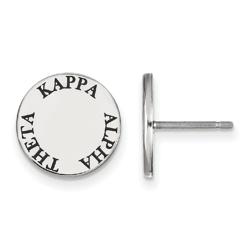 Ladies earrings copper tone designs-Sterling Silver Kappa Alpha Theta Black Enamel Post Earrings