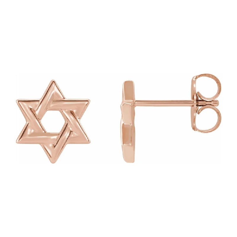 Ladies earrings geometric shape styles-14K Yellow, White or Rose Gold Star of David Post Earrings, 9.5mm