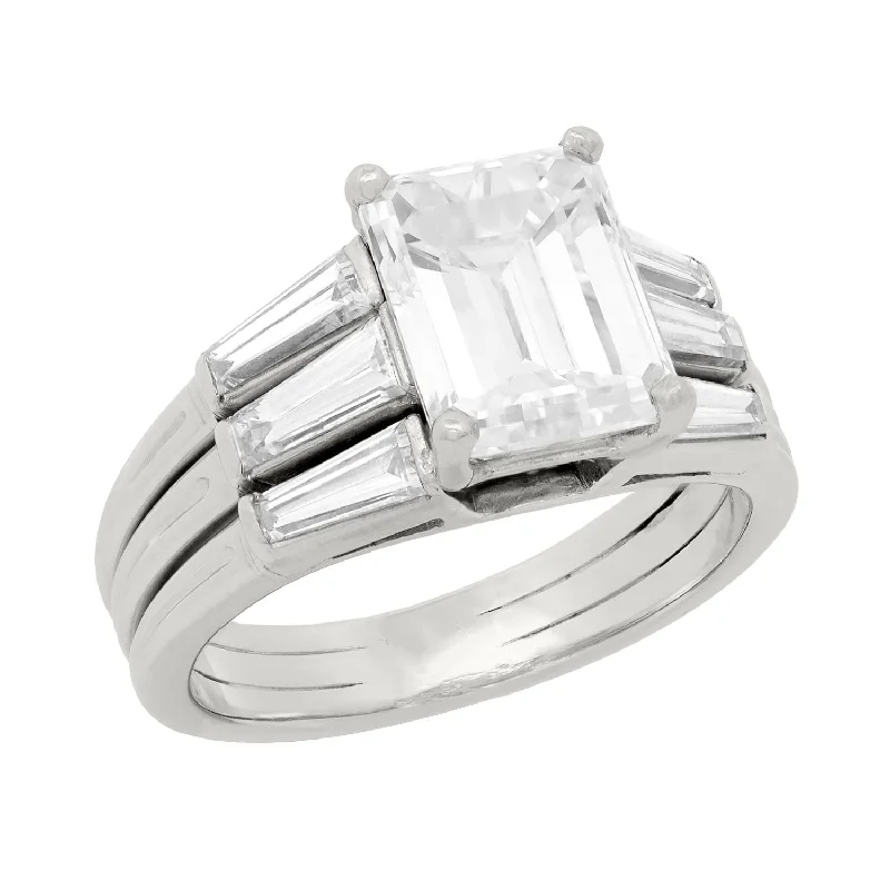 Ladies engagement rings delicate halo styles-TIFFANY & CO Retro Platinum GIA Emerald Cut Diamond Engagement Ring 3.03ct