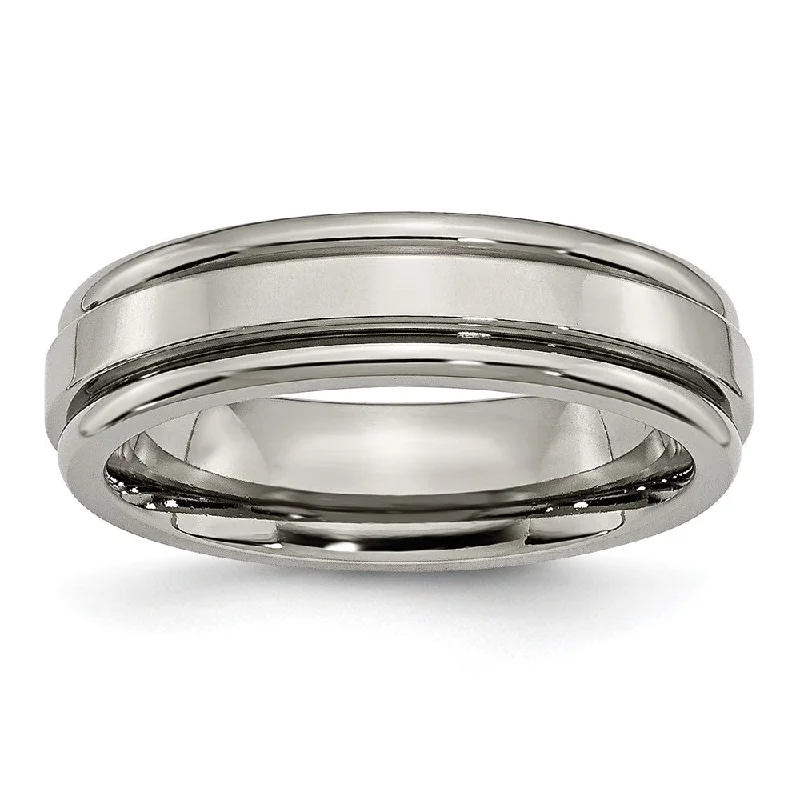 Ladies rings winter sparkle styles-6mm Titanium Polished Grooved Edge Standard Fit Band