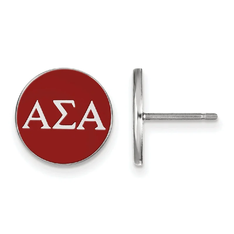 Ladies earrings casual chic vibes-Sterling Silver Alpha Sigma Alpha Red Enamel Disc Post Earrings