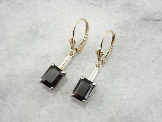 Ladies earrings Edwardian charm designs-Retrofitted Vintage Smokey Quartz Drop Earrings