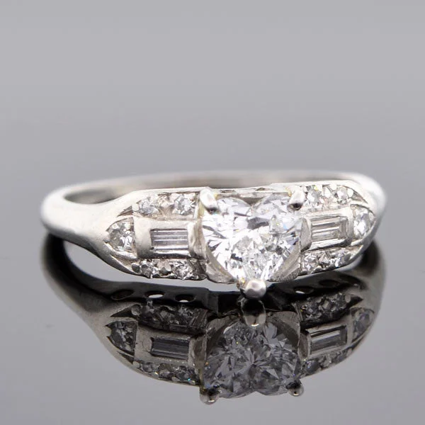 Ladies engagement rings discount offers-Retro Platinum & Heart Shaped Diamond Engagement Ring 0.50ct