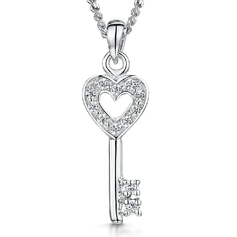 Ladies necklaces soft touch styles-Sterling Silver Key Necklace