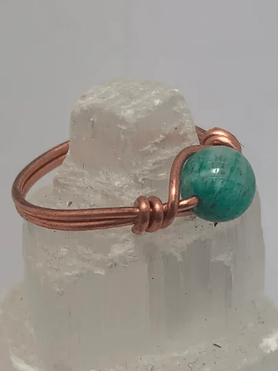 Ladies rings animal-inspired themes-Amazonite Copper Bead Ring