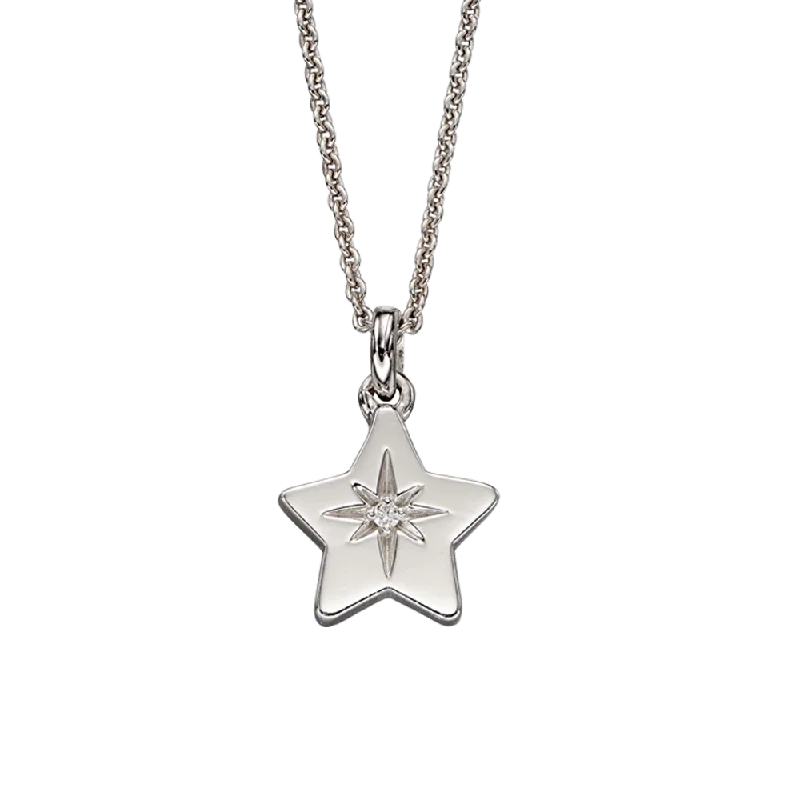 Ladies necklaces mixed material necklaces-Little Star Sterling Silver Lyra Diamond Star Pendant Necklace