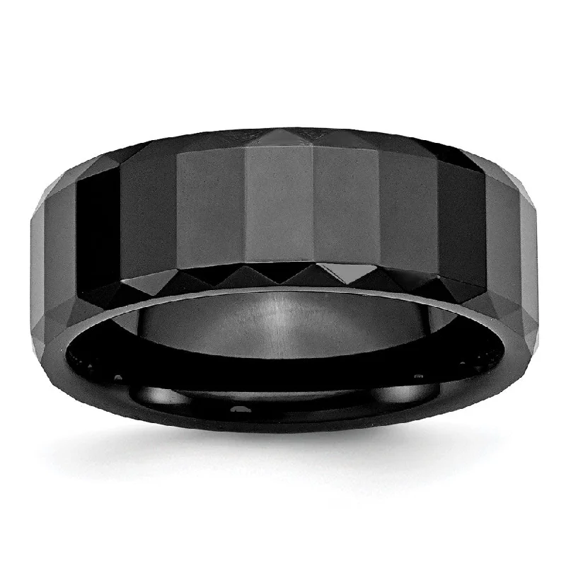 Ladies rings eternity ring picks-8mm Black Ceramic Faceted & Beveled Edge Standard Fit Band