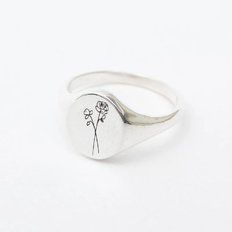 Ladies rings heavy duty rings-June Birth Flower Signet Ring