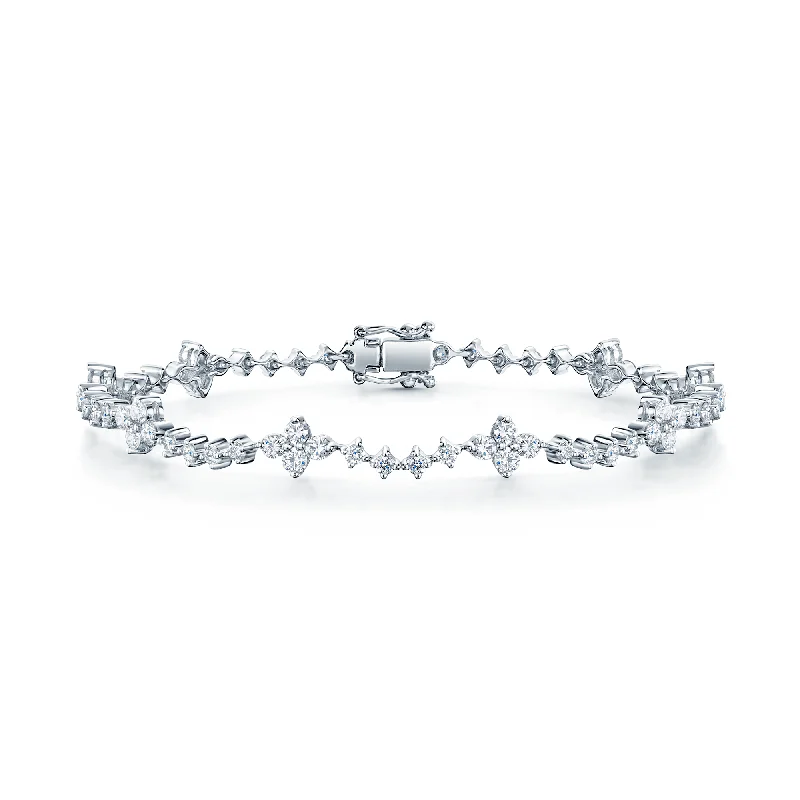 Ladies bracelets soft glow styles-Ladies bracelets soft glow styles-18ct White Gold Diamond Tennis Bracelet With Diamond Cluster Sections