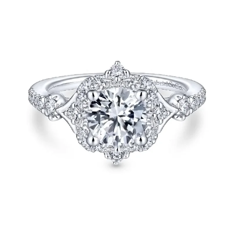 Ladies engagement rings lab-grown halos-14K White Gold Diamond Four Point Diamond Halo Semi Mount Engagement Ring