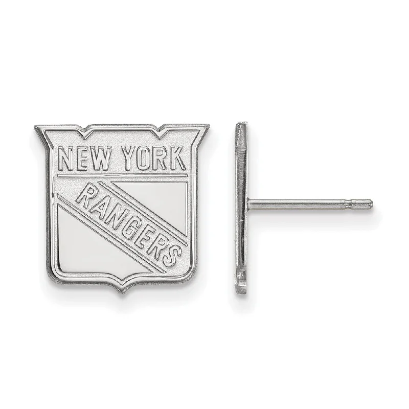 Ladies earrings natural stone designs-14k White Gold NHL New York Rangers Small Post Earrings