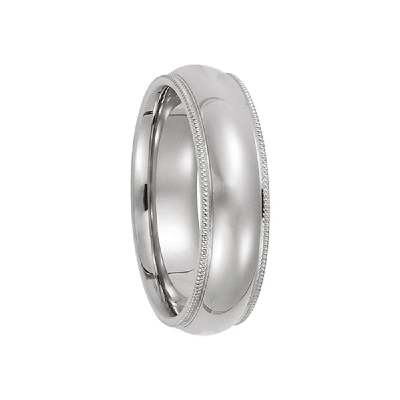 Ladies rings New Year’s Eve rings-6mm Milgrain Edge Comfort Fit Domed Band in 14k White Gold