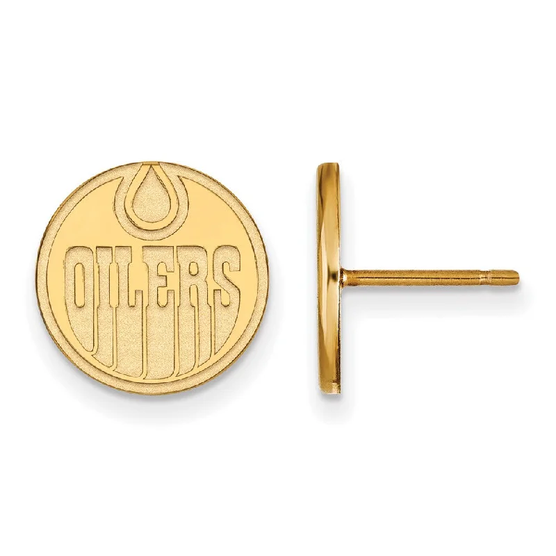 Ladies earrings stud style trends-SS 14k Yellow Gold Plated NHL Edmonton Oilers Small Post Earrings