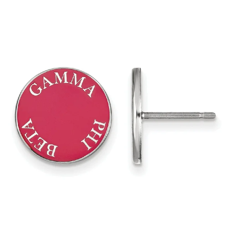 Ladies earrings expressionist designs-Sterling Silver Gamma Phi Beta Enamel Disc Post Earrings