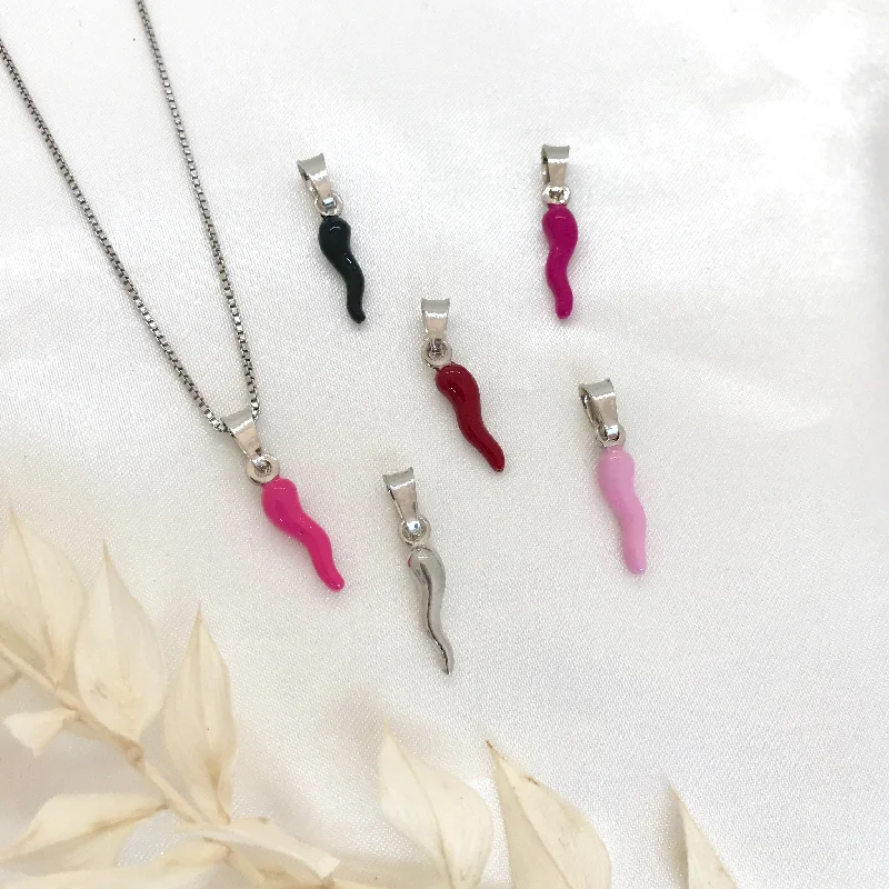 Ladies necklaces sentimental keepsake value-925 Sterling Silver Cornetto Necklaces- 6 Colours