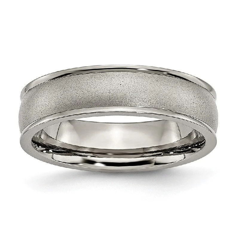 Ladies rings winter sparkle styles-6mm Titanium Brushed Domed Ridged Edge Comfort Fit Band