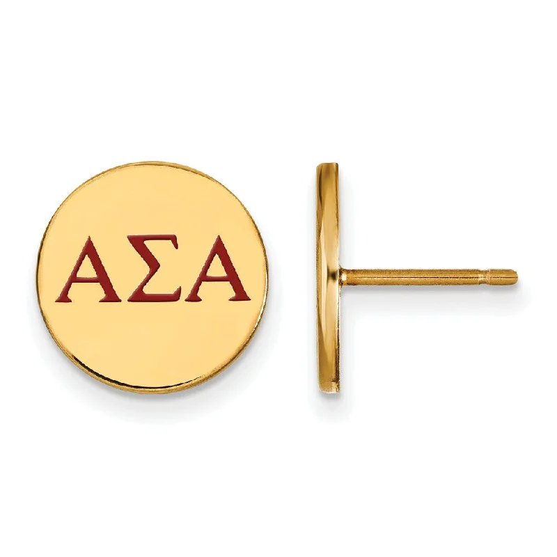 Ladies earrings earthy tone designs-14K Plated Silver Alpha Sigma Alpha Enamel Greek Letters Post Earrings