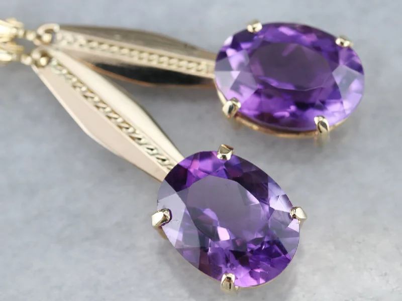 Ladies earrings handcrafted luxury styles-Yellow Gold Amethyst Drop Earrings