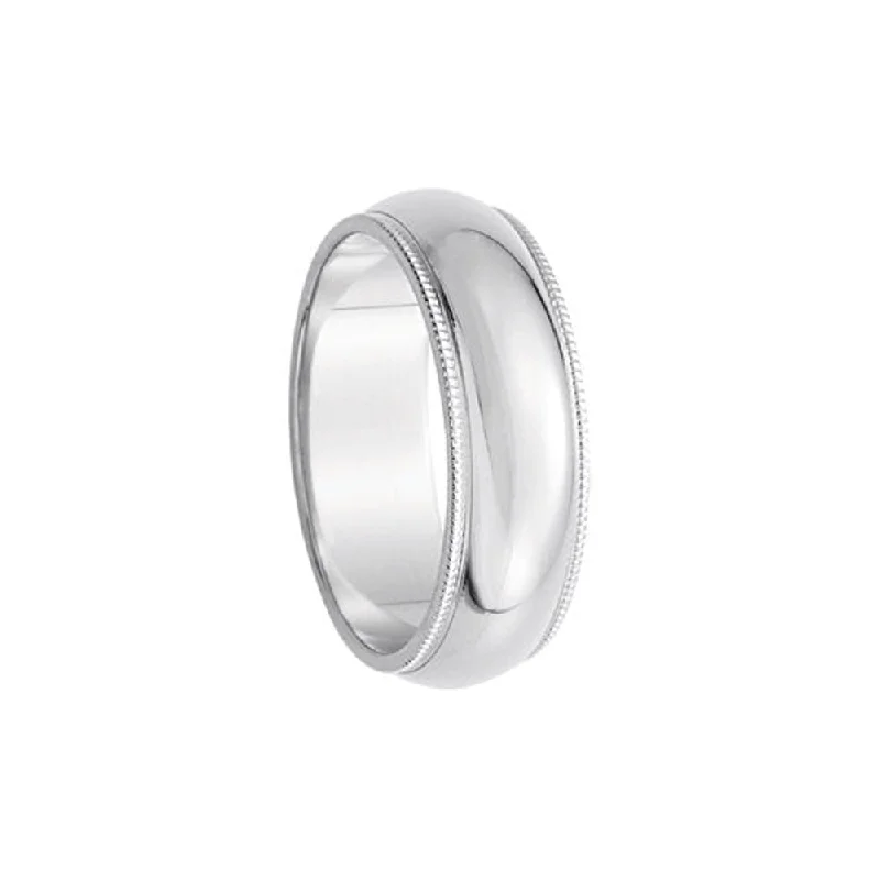 Ladies rings heart cut designs-6mm Milgrain Edge Domed Band in Platinum