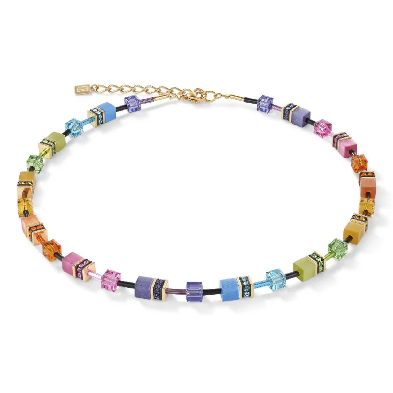 Ladies necklaces Korean fashion styles-Coeur De Lion Rainbow Gold 2 and Swarovski® Crystals GeoCUBE® Necklace