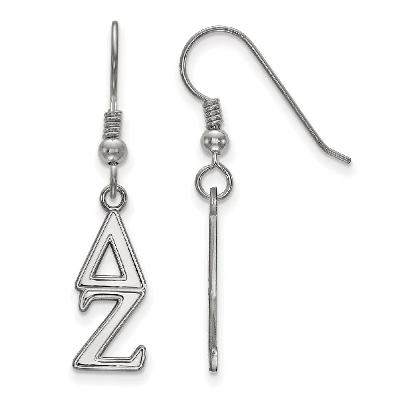 Ladies earrings asscher cut styles-Sterling Silver Delta Zeta Dangle Small Earrings