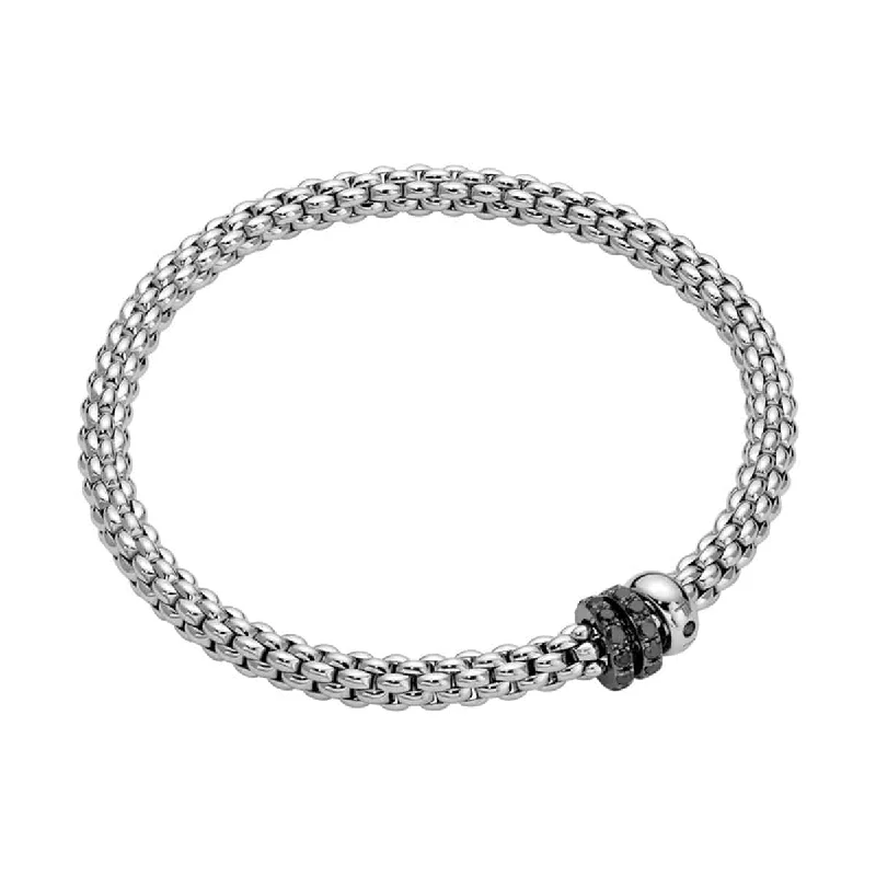 Ladies bracelets flat band bracelets-Ladies bracelets flat band bracelets-Flex'it Solo 18ct White Gold Bracelet With Three Black Diamond Rondels